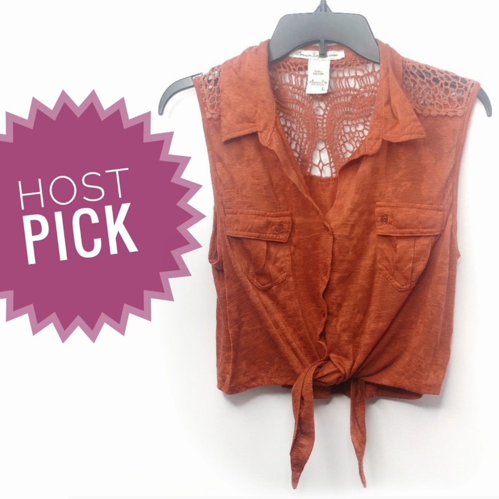 American Rag | Burnt Orange Cropped Button Down - Picture 2 of 7